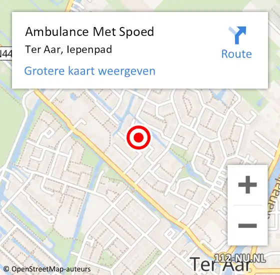 Locatie op kaart van de 112 melding: Ambulance Met Spoed Naar Ter Aar, Iepenpad op 15 september 2017 23:02