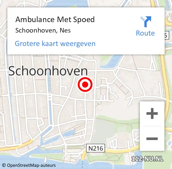 Locatie op kaart van de 112 melding: Ambulance Met Spoed Naar Schoonhoven, Nes op 16 september 2017 01:16