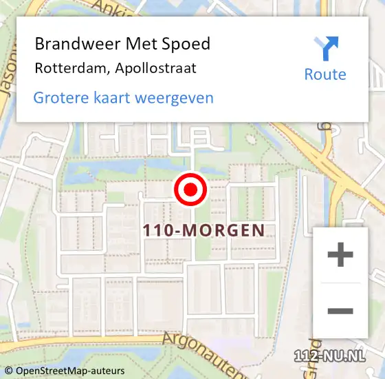 Locatie op kaart van de 112 melding: Brandweer Met Spoed Naar Rotterdam, Apollostraat op 16 september 2017 02:26