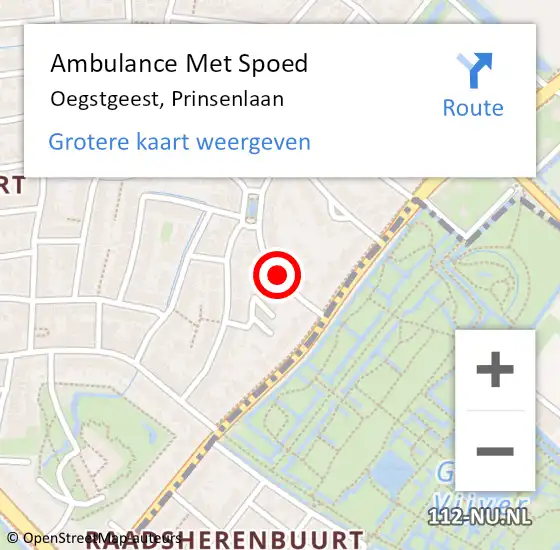 Locatie op kaart van de 112 melding: Ambulance Met Spoed Naar Oegstgeest, Prinsenlaan op 16 september 2017 02:29