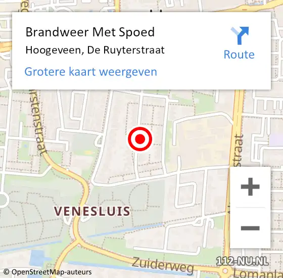 Locatie op kaart van de 112 melding: Brandweer Met Spoed Naar Hoogeveen, De Ruyterstraat op 16 september 2017 03:22