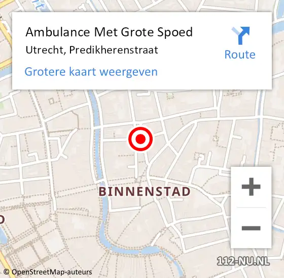 Locatie op kaart van de 112 melding: Ambulance Met Grote Spoed Naar Utrecht, Predikherenstraat op 16 september 2017 04:37