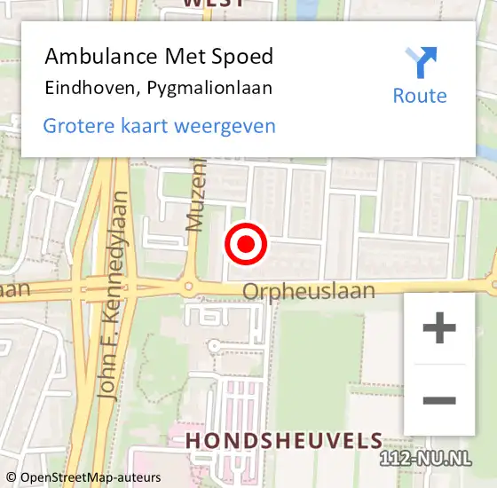 Locatie op kaart van de 112 melding: Ambulance Met Spoed Naar Eindhoven, Pygmalionlaan op 16 september 2017 04:52