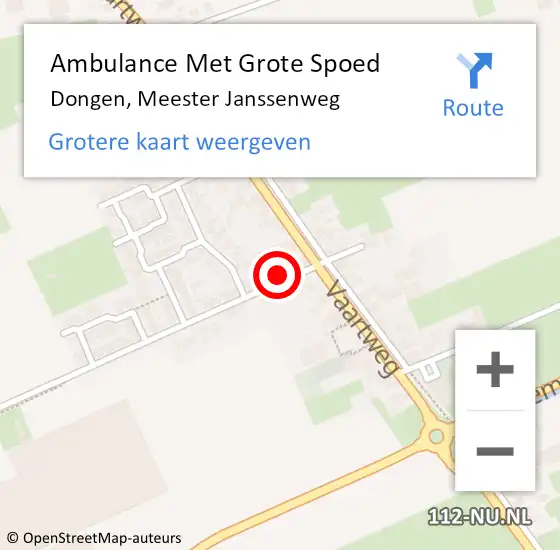 Locatie op kaart van de 112 melding: Ambulance Met Grote Spoed Naar Dongen, Meester Janssenweg op 16 september 2017 05:55