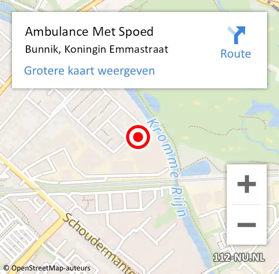 Locatie op kaart van de 112 melding: Ambulance Met Spoed Naar Bunnik, Koningin Emmastraat op 16 september 2017 06:19