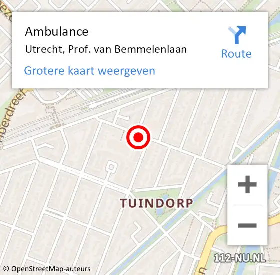 Locatie op kaart van de 112 melding: Ambulance Utrecht, Prof. van Bemmelenlaan op 16 september 2017 06:23