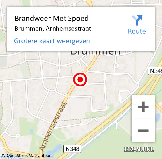 Locatie op kaart van de 112 melding: Brandweer Met Spoed Naar Brummen, Arnhemsestraat op 16 september 2017 08:32