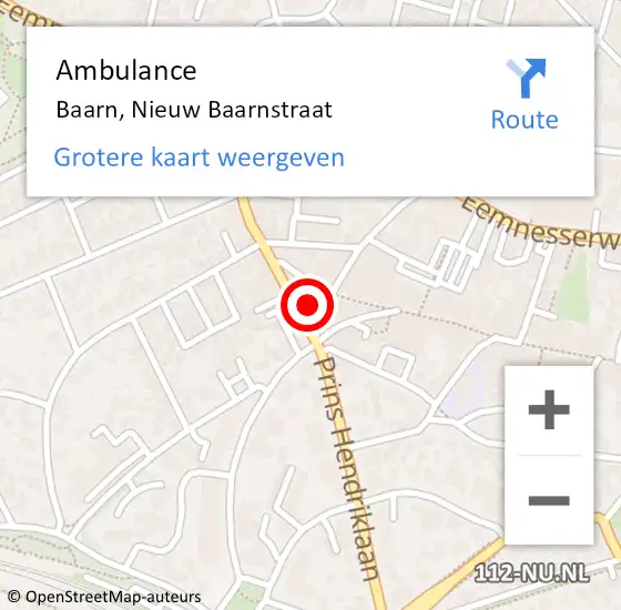 Locatie op kaart van de 112 melding: Ambulance Baarn, Nieuw Baarnstraat op 16 september 2017 08:53