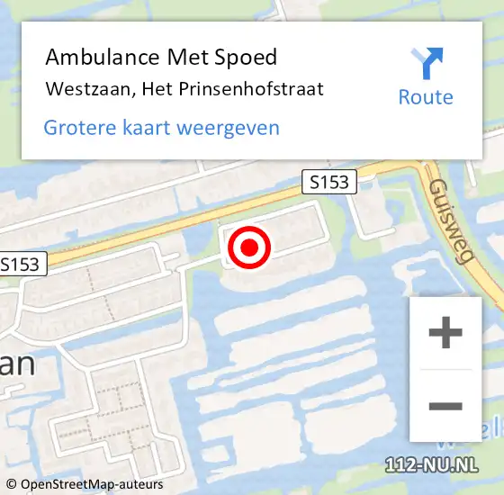 Locatie op kaart van de 112 melding: Ambulance Met Spoed Naar Westzaan, Het Prinsenhofstraat op 16 september 2017 09:05