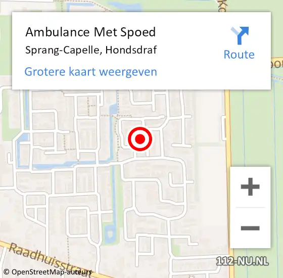 Locatie op kaart van de 112 melding: Ambulance Met Spoed Naar Sprang-Capelle, Hondsdraf op 16 september 2017 09:23