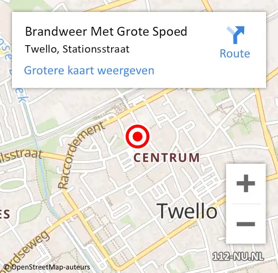 Locatie op kaart van de 112 melding: Brandweer Met Grote Spoed Naar Twello, Stationsstraat op 16 september 2017 09:37