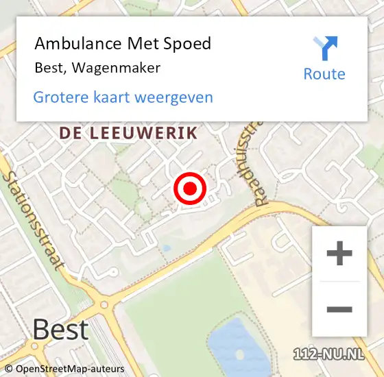 Locatie op kaart van de 112 melding: Ambulance Met Spoed Naar Best, Wagenmaker op 16 september 2017 10:52