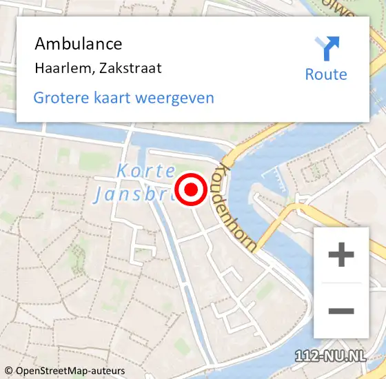 Locatie op kaart van de 112 melding: Ambulance Haarlem, Zakstraat op 16 september 2017 12:33