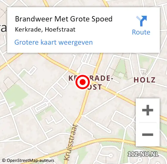 Locatie op kaart van de 112 melding: Brandweer Met Grote Spoed Naar Kerkrade, Hoefstraat op 16 september 2017 12:38