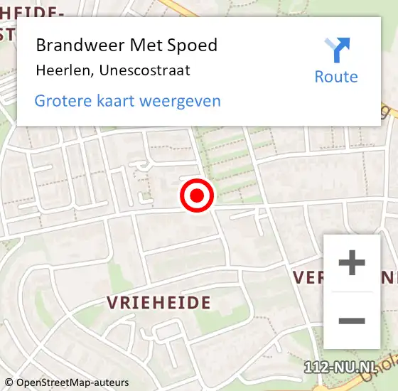 Locatie op kaart van de 112 melding: Brandweer Met Spoed Naar Heerlen, Unescostraat op 16 september 2017 14:25