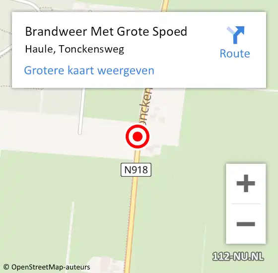 Locatie op kaart van de 112 melding: Brandweer Met Grote Spoed Naar Haule, Tonckensweg op 1 februari 2014 20:00