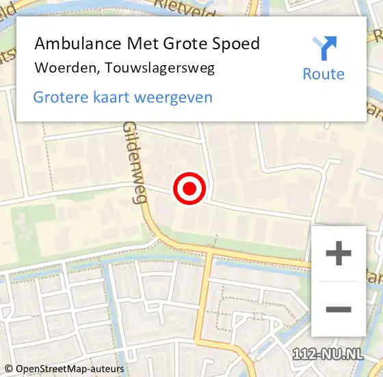 Locatie op kaart van de 112 melding: Ambulance Met Grote Spoed Naar Woerden, Touwslagersweg op 16 september 2017 15:28