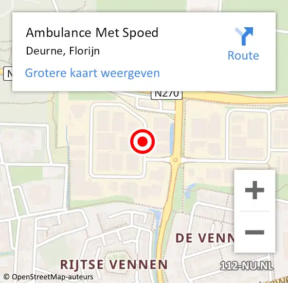 Locatie op kaart van de 112 melding: Ambulance Met Spoed Naar Deurne, Florijn op 16 september 2017 15:41