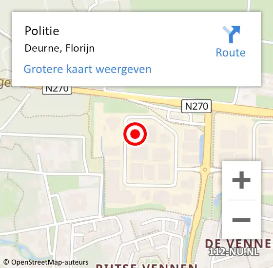 Locatie op kaart van de 112 melding: Politie Deurne, Florijn op 16 september 2017 15:48