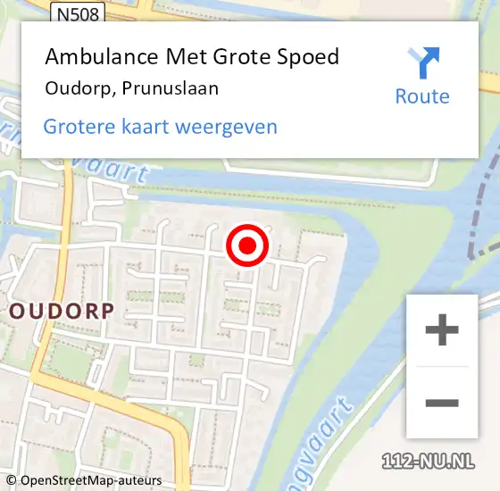 Locatie op kaart van de 112 melding: Ambulance Met Grote Spoed Naar Oudorp, Prunuslaan op 16 september 2017 15:56