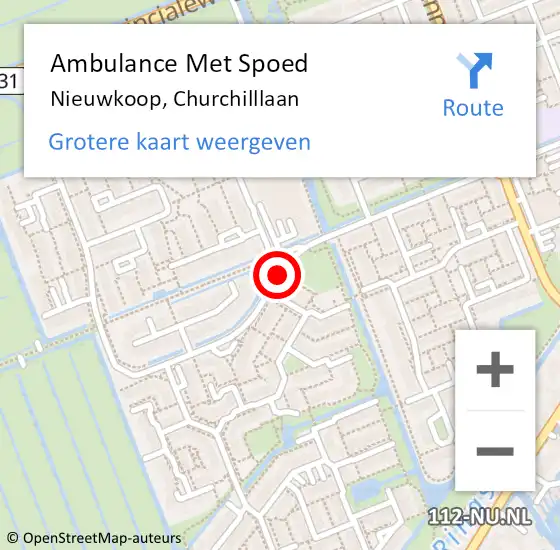 Locatie op kaart van de 112 melding: Ambulance Met Spoed Naar Nieuwkoop, Churchilllaan op 16 september 2017 16:00