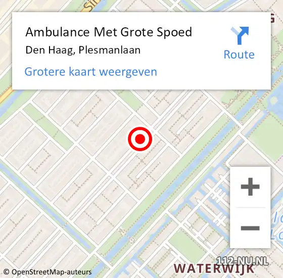 Locatie op kaart van de 112 melding: Ambulance Met Grote Spoed Naar Den Haag, Plesmanlaan op 16 september 2017 16:15