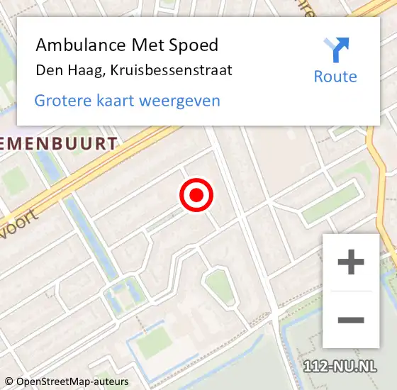 Locatie op kaart van de 112 melding: Ambulance Met Spoed Naar Den Haag, Kruisbessenstraat op 16 september 2017 16:19