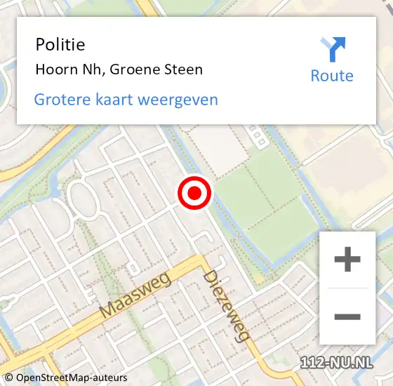 Locatie op kaart van de 112 melding: Politie Hoorn Nh, Groene Steen op 16 september 2017 18:11