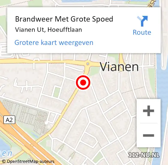 Locatie op kaart van de 112 melding: Brandweer Met Grote Spoed Naar Vianen Ut, Hoeufftlaan op 16 september 2017 18:28