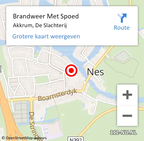 Locatie op kaart van de 112 melding: Brandweer Met Spoed Naar Akkrum, De Slachterij op 16 september 2017 18:30