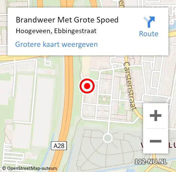 Locatie op kaart van de 112 melding: Brandweer Met Grote Spoed Naar Hoogeveen, Ebbingestraat op 16 september 2017 18:37