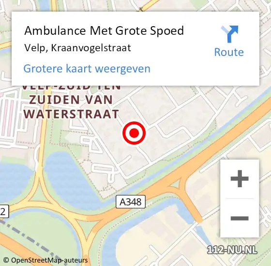 Locatie op kaart van de 112 melding: Ambulance Met Grote Spoed Naar Velp, Kraanvogelstraat op 16 september 2017 20:35