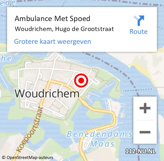 Locatie op kaart van de 112 melding: Ambulance Met Spoed Naar Woudrichem, Hugo de Grootstraat op 16 september 2017 21:15