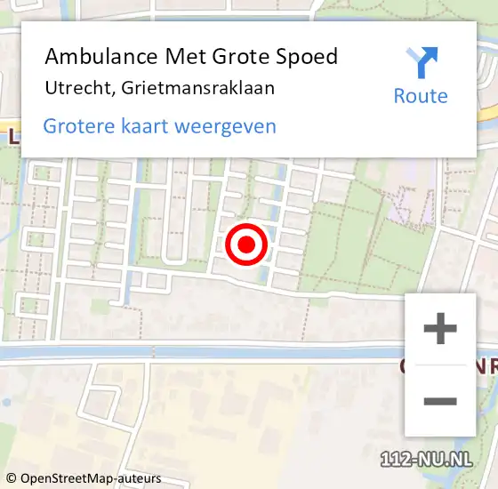 Locatie op kaart van de 112 melding: Ambulance Met Grote Spoed Naar Utrecht, Grietmansraklaan op 16 september 2017 21:15