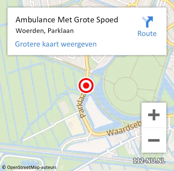 Locatie op kaart van de 112 melding: Ambulance Met Grote Spoed Naar Woerden, Parklaan op 16 september 2017 21:47