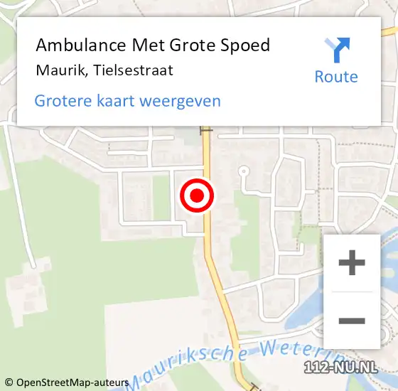 Locatie op kaart van de 112 melding: Ambulance Met Grote Spoed Naar Maurik, Tielsestraat op 16 september 2017 22:28