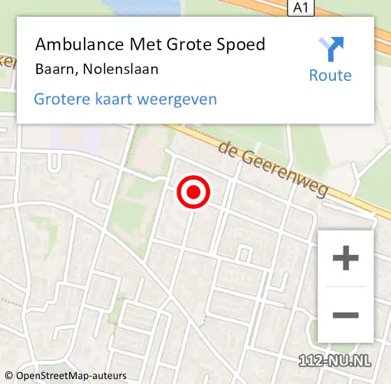 Locatie op kaart van de 112 melding: Ambulance Met Grote Spoed Naar Baarn, Nolenslaan op 17 september 2017 01:24