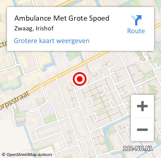 Locatie op kaart van de 112 melding: Ambulance Met Grote Spoed Naar Zwaag, Irishof op 17 september 2017 04:02