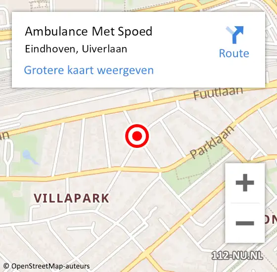 Locatie op kaart van de 112 melding: Ambulance Met Spoed Naar Eindhoven, Uiverlaan op 17 september 2017 05:05