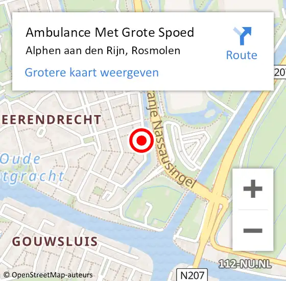 Locatie op kaart van de 112 melding: Ambulance Met Grote Spoed Naar Alphen aan den Rijn, Rosmolen op 17 september 2017 09:33