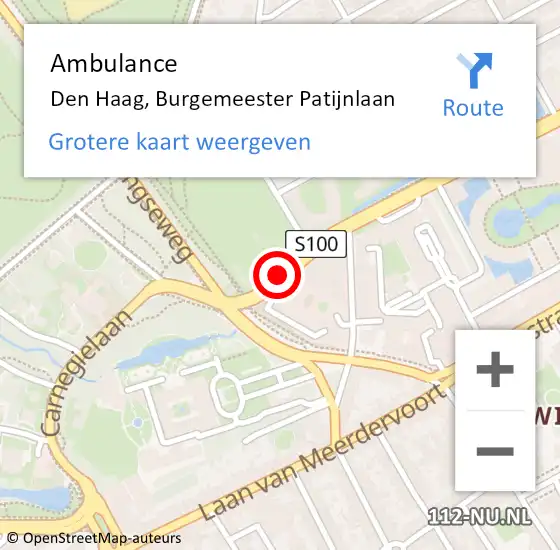 Locatie op kaart van de 112 melding: Ambulance Den Haag, Burgemeester Patijnlaan op 17 september 2017 11:28