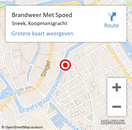 Locatie op kaart van de 112 melding: Brandweer Met Spoed Naar Sneek, Koopmansgracht op 17 september 2017 12:29