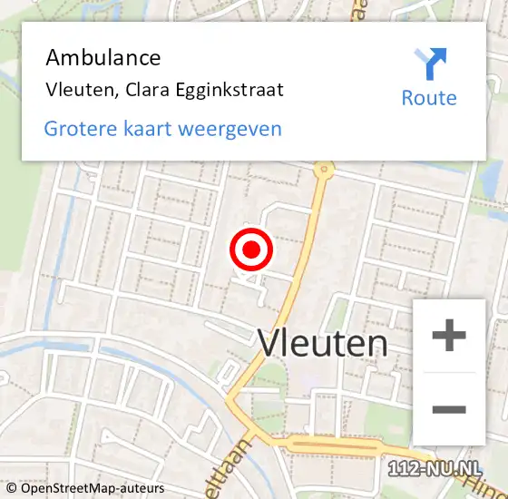 Locatie op kaart van de 112 melding: Ambulance Vleuten, Clara Egginkstraat op 17 september 2017 16:54