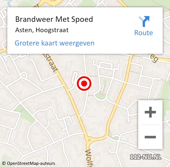 Locatie op kaart van de 112 melding: Brandweer Met Spoed Naar Asten, Hoogstraat op 17 september 2017 17:31