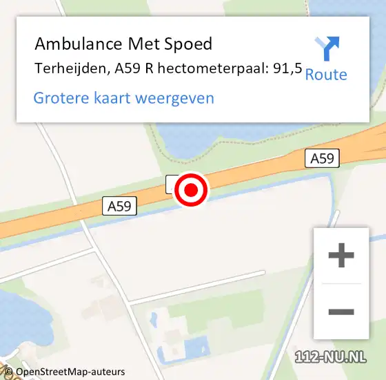 Locatie op kaart van de 112 melding: Ambulance Met Spoed Naar Terheijden, A59 L hectometerpaal: 89,5 op 17 september 2017 19:29
