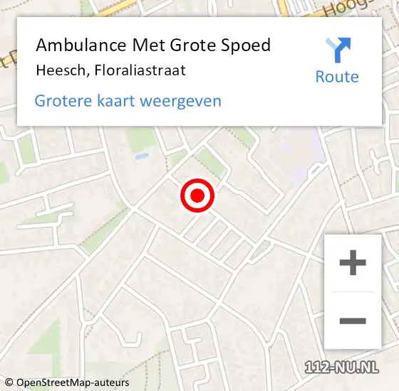 Locatie op kaart van de 112 melding: Ambulance Met Grote Spoed Naar Heesch, Floraliastraat op 17 september 2017 19:51