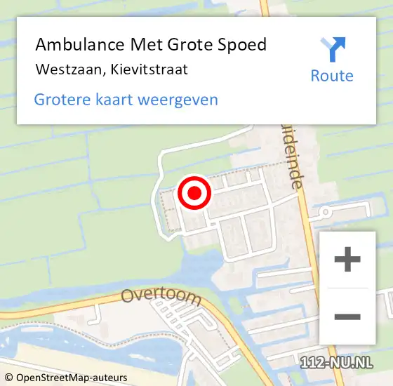 Locatie op kaart van de 112 melding: Ambulance Met Grote Spoed Naar Westzaan, Kievitstraat op 17 september 2017 20:36