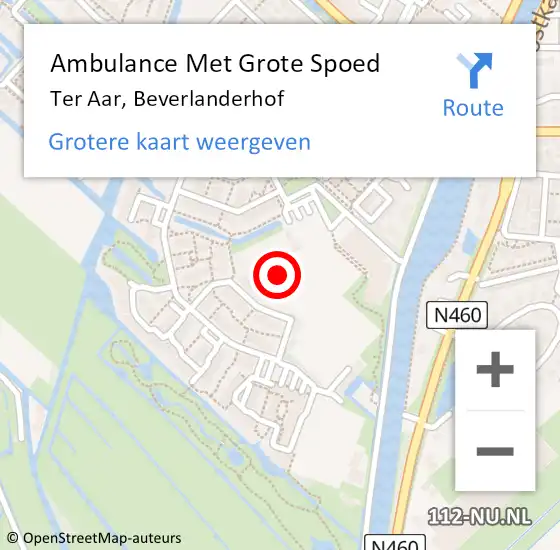 Locatie op kaart van de 112 melding: Ambulance Met Grote Spoed Naar Ter Aar, Beverlanderhof op 17 september 2017 21:39