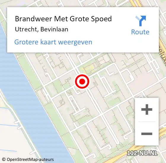 Locatie op kaart van de 112 melding: Brandweer Met Grote Spoed Naar Utrecht, Bevinlaan op 17 september 2017 21:48