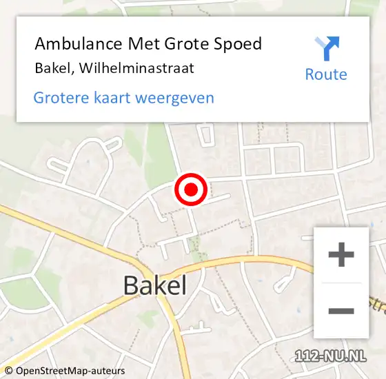 Locatie op kaart van de 112 melding: Ambulance Met Grote Spoed Naar Bakel, Wilhelminastraat op 17 september 2017 22:26